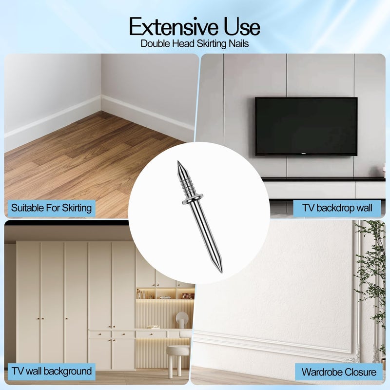 Quadafy 250 Pack Double-Headed Skirting Nails With Sleeve Tool - Double Sided Nails for Wood, Traceless Invisible Screws Seamless Solid Wood Baseboard - Image 5